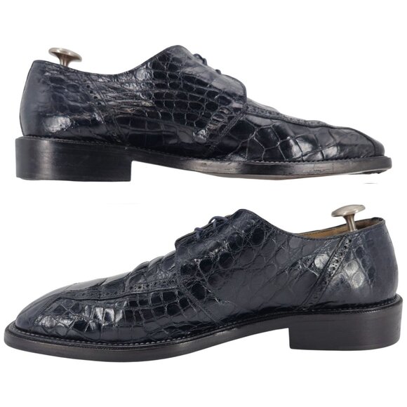 Vintage R. Martegani Italian Exotic Alligator Men size 15M Navy Blue Dress Shoes - Picture 7 of 11